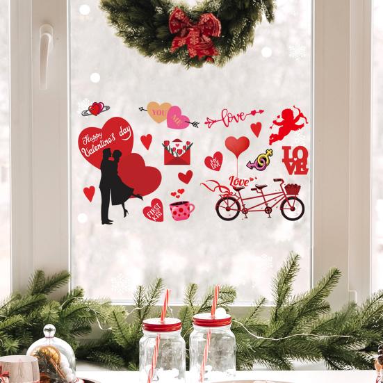 9 шт. статические наклейки ко Дню святого Валентина, легко наносятся, без остатка, яркий цвет, создают романтическую атмосферу, тематические наклейки для украшения окон