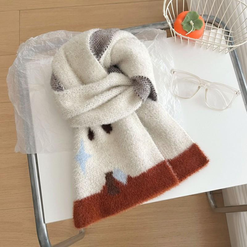 Soft Faux Mink Knit Scarf Women Winter Warm Thick Cozy Cute Sweet Style Neck Wrap