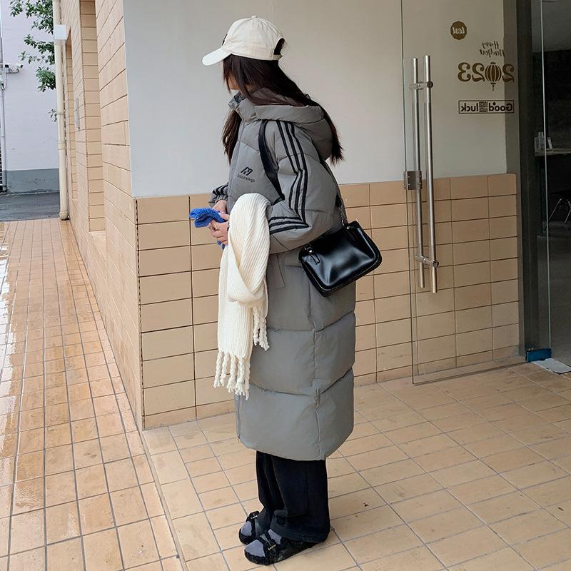 Новая пара Трехполосная Толстовка с капюшоном Хлопковая одежда Женская Зимняя Длинная Классическая Одежда Свободная Пуховая Хлопковая Куртка Пальто
