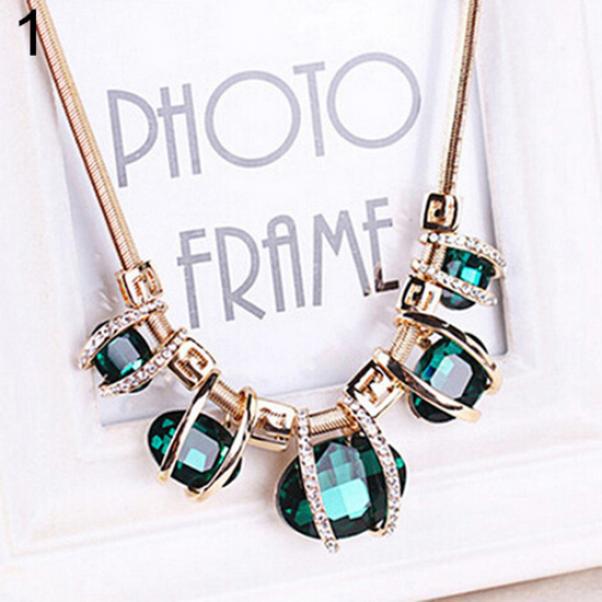 Fashion Women Crystal Pendant Golden Chain Choker Beauty Statement Bib Necklace ARI