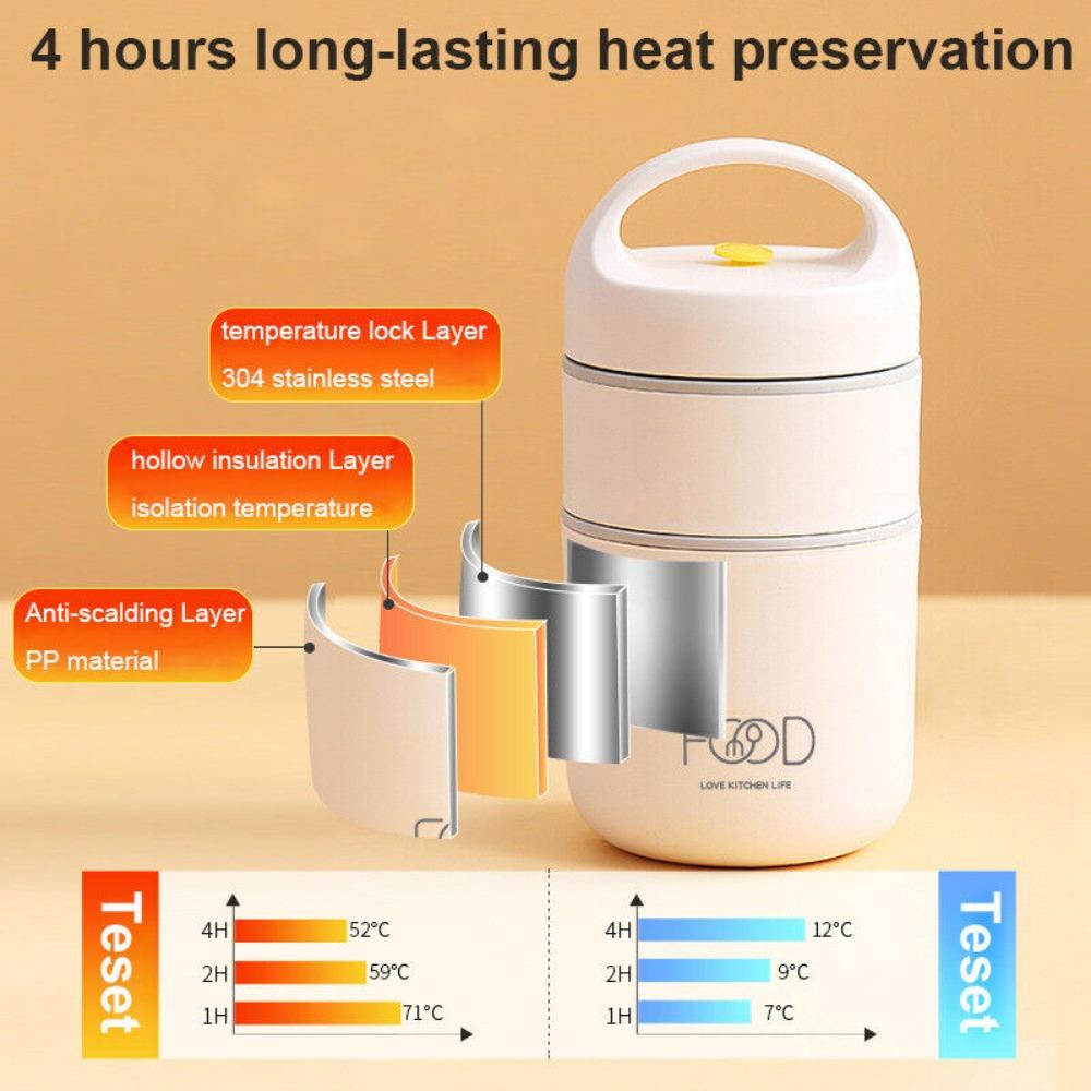2-Tier Breakfast Warmer Soup Cup Insulated Lunch Bag Vacuum Thermal Lunch Box 304 Stainless Steel