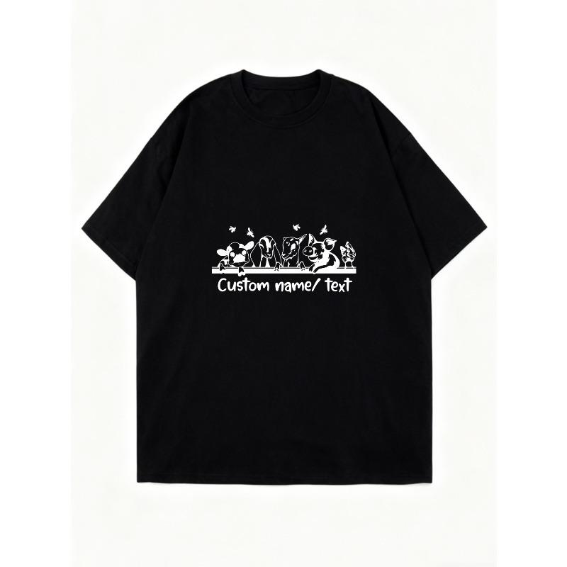 Oversized T Shirt Black Custom Name Text Floral And Animal Print Graphic For Casual Wear