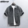 Рубашки American Cargo с коротким рукавом для мужчин, новая модная летняя рубашка из 100% хлопка, повседневная рубашка с двойными карманами, молодежный свободный топ