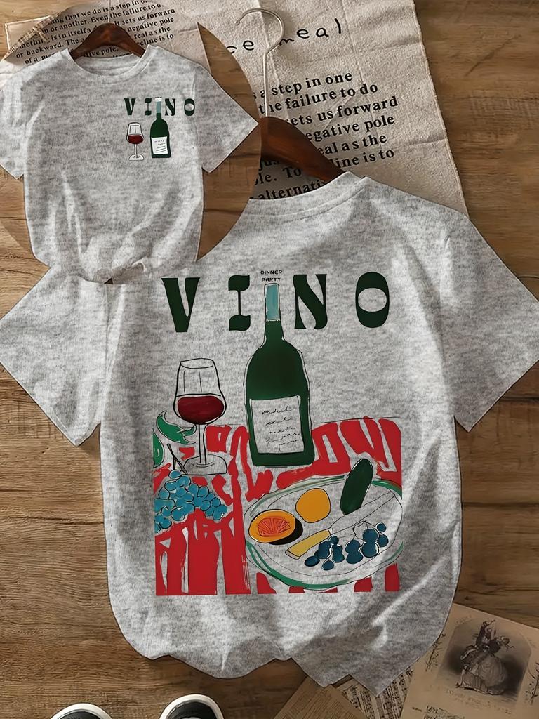 With A Fruit And Wine Pattern Printed Tshirt For Unisex Springsummer Fashion Trend Top Neutral Short Sleeve Comfortable Tshirt