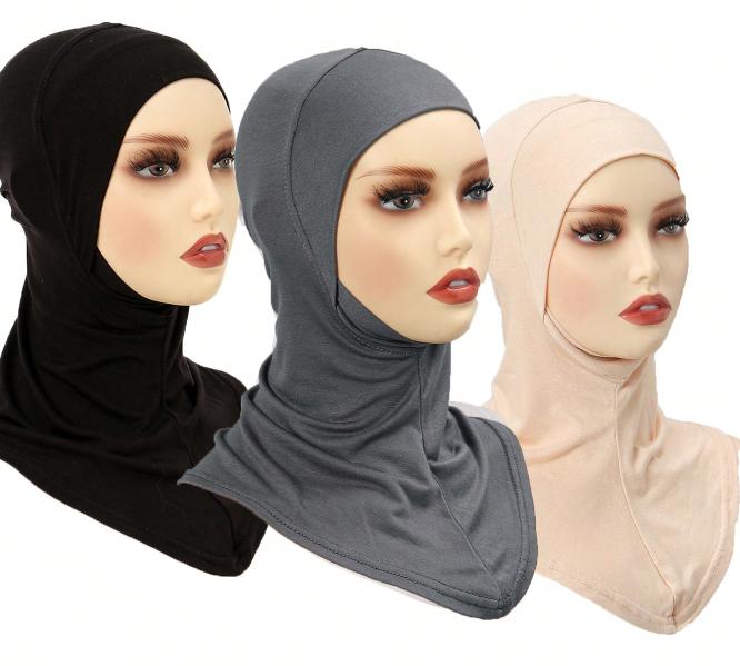 3PCS Muslim Inner Cap Hijab For Women Solid Underscarf Hijab Undercap Scarf Turban Hat Islamic Hijabs Ready To Wear Headcover
