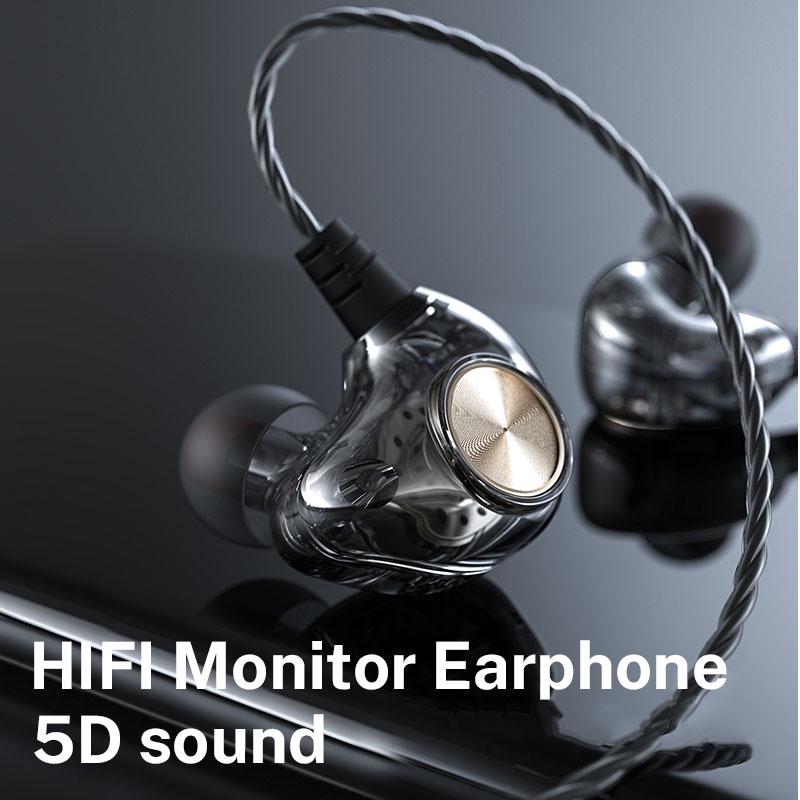 Wired Headphones with Microphone In Ear Monitor Earbuds Metal Bass HiFi Earphone Dual Drive Sport Noise Cancelling Headset