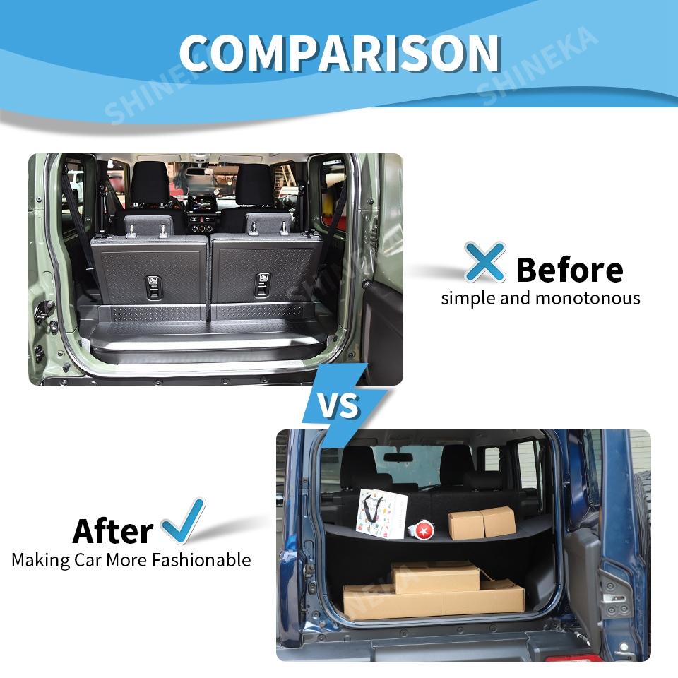SHINEKA Rear Trunk Curtain Cover Storage Bag Net Organizer for Suzuki Jimny 4 Door 2019 Up Stowing Tidying Interior Accessories