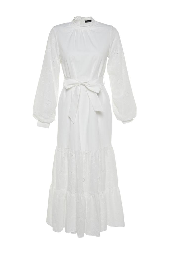 Женское платье в стиле хиджаб Тканое платье на белой подкладке с вышивкой на рукавах и юбках