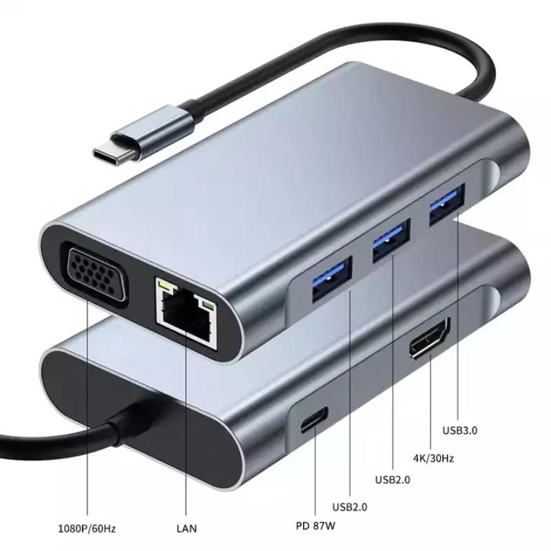7-in-1 USB C Docking Station 4K HDMI-compatible VGA 100Mbps RJ45 Ethernet USB 3.0 PD 100W Charging Hub for MacBook Laptop Xiaomi