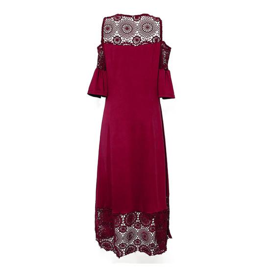 Платье, стильное, с круглым вырезом, трогательное, вязаное крючком, кружевное, в стиле пэчворк, с высоким и низким подолом, длинная женская одежда