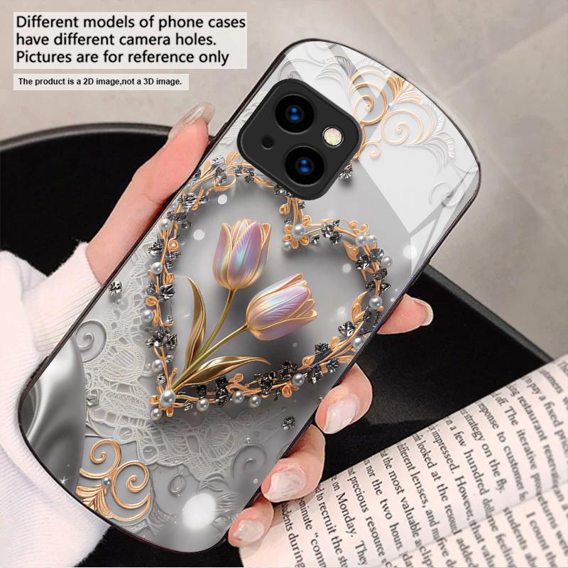 Любовь Розовый Фиолетовый Тюльпан Для iPhone 17 16 15 14 13 Plus 12 mini 11 Pro Max XR Xs Max X 7 8 6S 22 20 Эллиптический стеклянный чехол для телефона