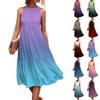 Women's Summer Sleeveless Solid Color Printed Loose Splicing Casual Hanging Neck Beach Dresses