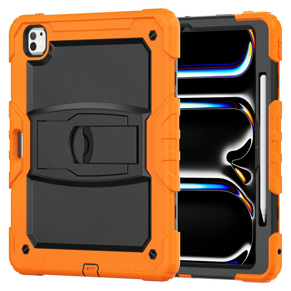 For iPad Pro 13 (2024) Kickstand Case PC+Silicone Tablet Cover with Pen Slot/Shoulder Strap