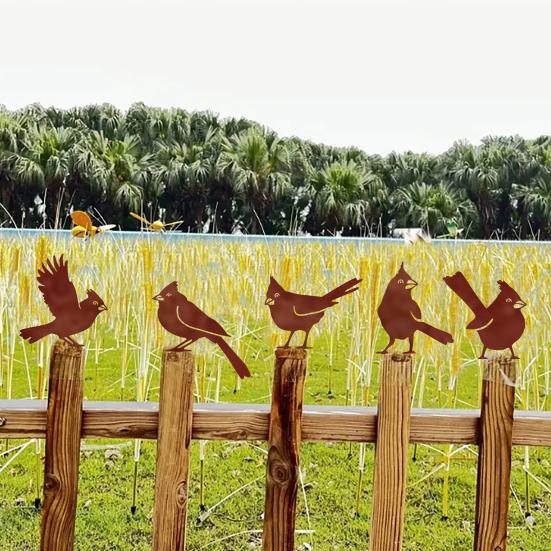 5 шт. ржавых птиц, украшения, металлический силуэт птицы, сад, двор, искусство, простая установка, железный балкон, забор, верхушка, декоративные украшения для улицы