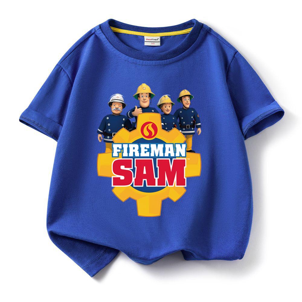 Детская хлопковая футболка Пожарный Сэм Мальчики Девочки Мультяшная футболка с круглым вырезом Маленький ребенок Футболка с коротким рукавом Детская летняя одежда Модный топ