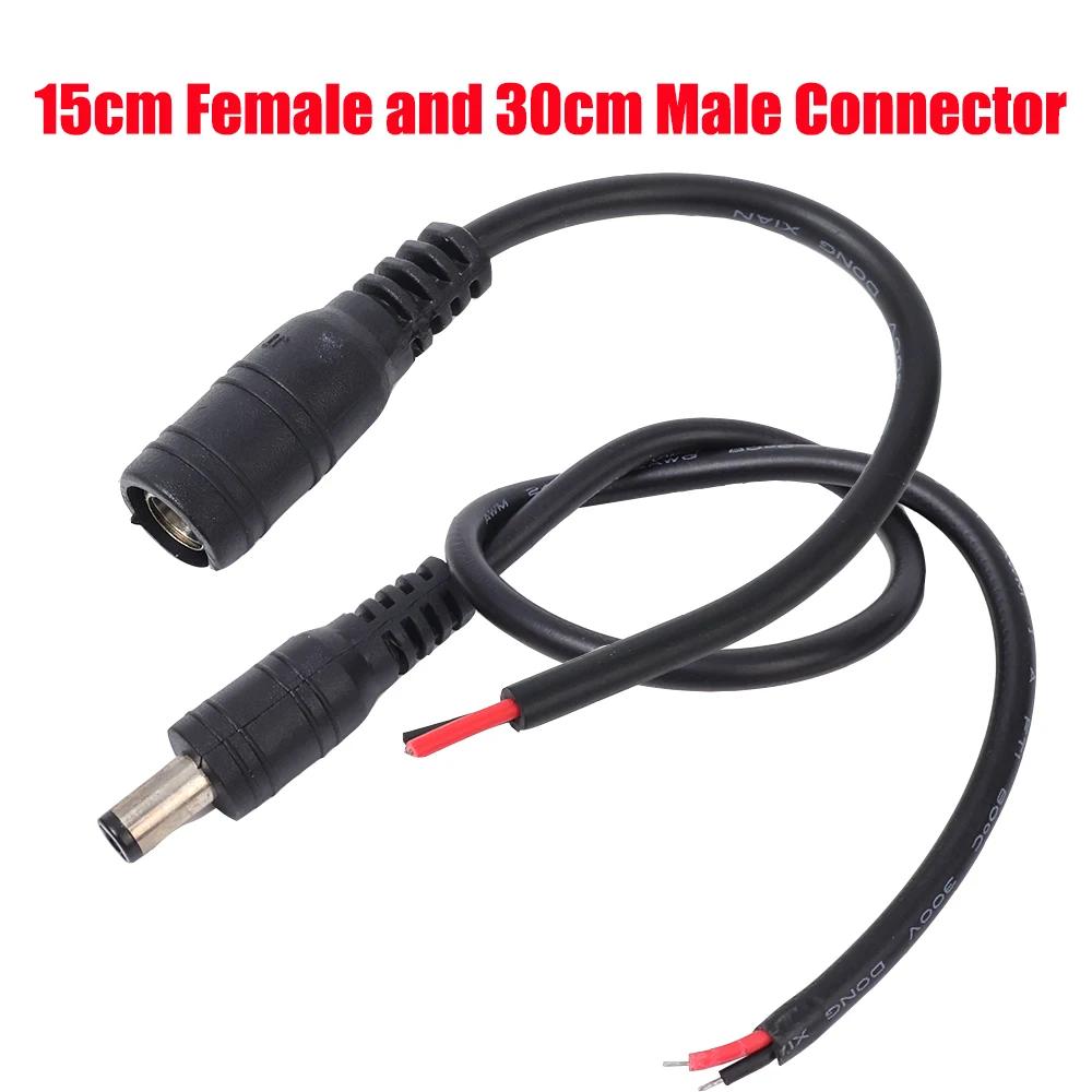 12 В соединитель постоянного тока с пигтейлом 2,1*5,5 мм, кабель с пигтейлом и штекером 30/15 см, штекерный и гнездовой, провод для светодиодной ленты CCD/CCTV-камеры