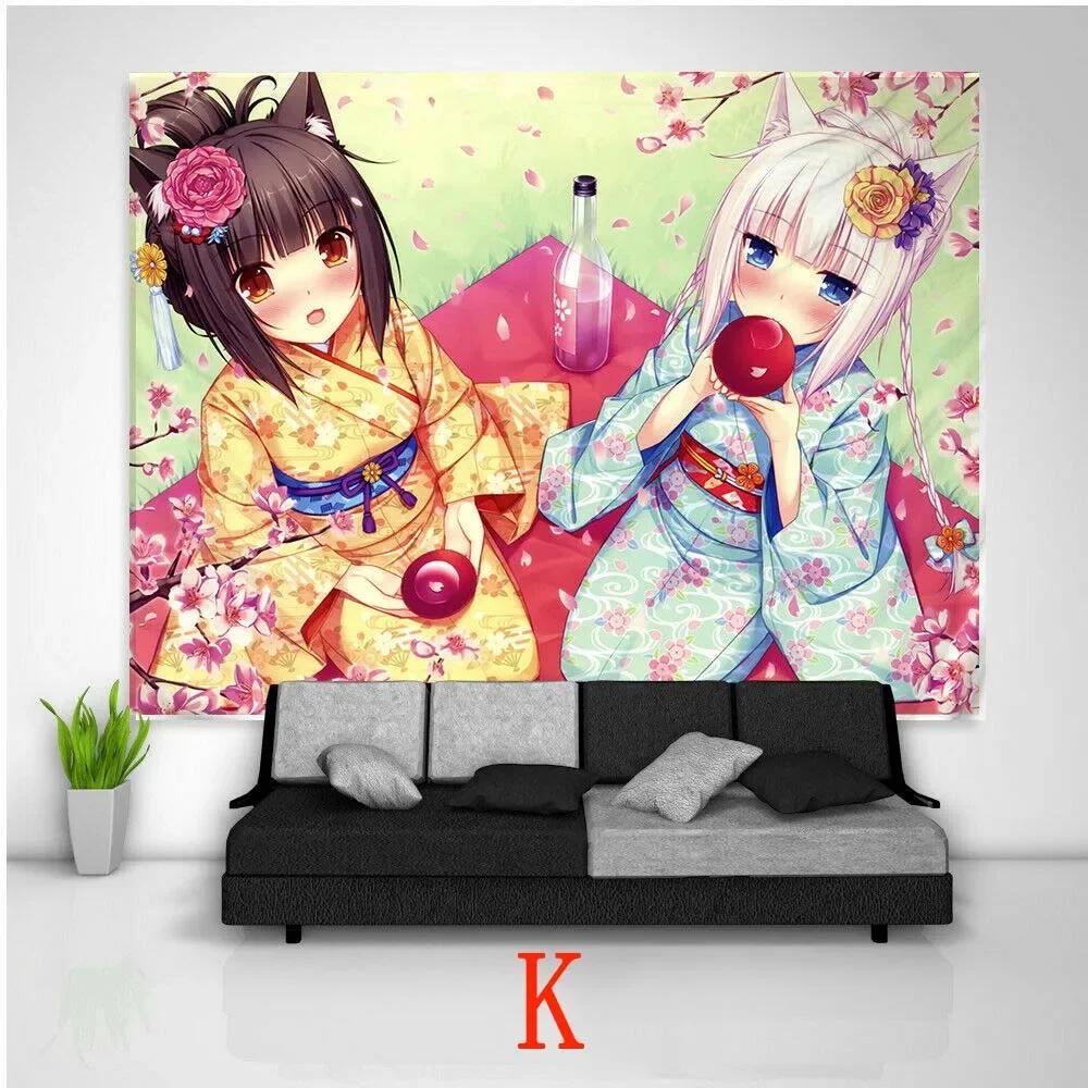 Тканевое панно Nekopara Аниме Настенный Кавайный Декор Комнаты Художественный Отпечаток Постер Милая Девушка Манга Эстетика Ткань для Фона Спальни