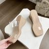 Fashion Summer Slippers Pumps Thick Sole Slope Heel For Women Ladies Fashion Dress High Heel Solid Transparent Perspex Sandals