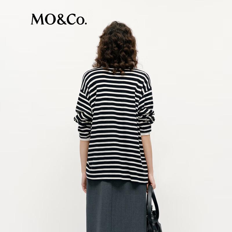 MO&Co. Women's Merino Wool Striped Long-Sleeve Top