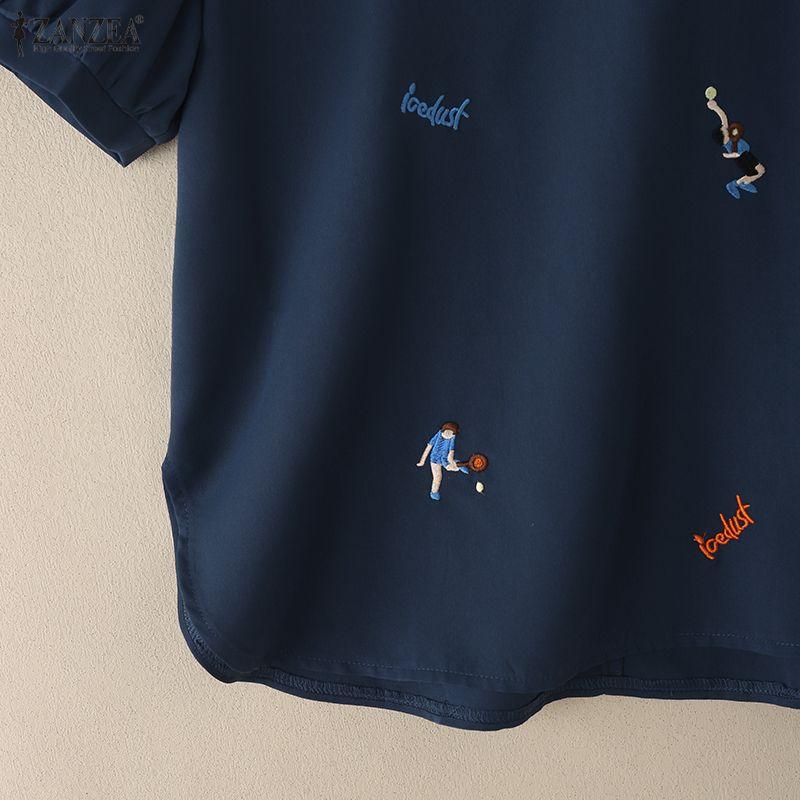 ZANZEA Женская летняя повседневная блузка с круглым вырезом, коротким рукавом и принтом