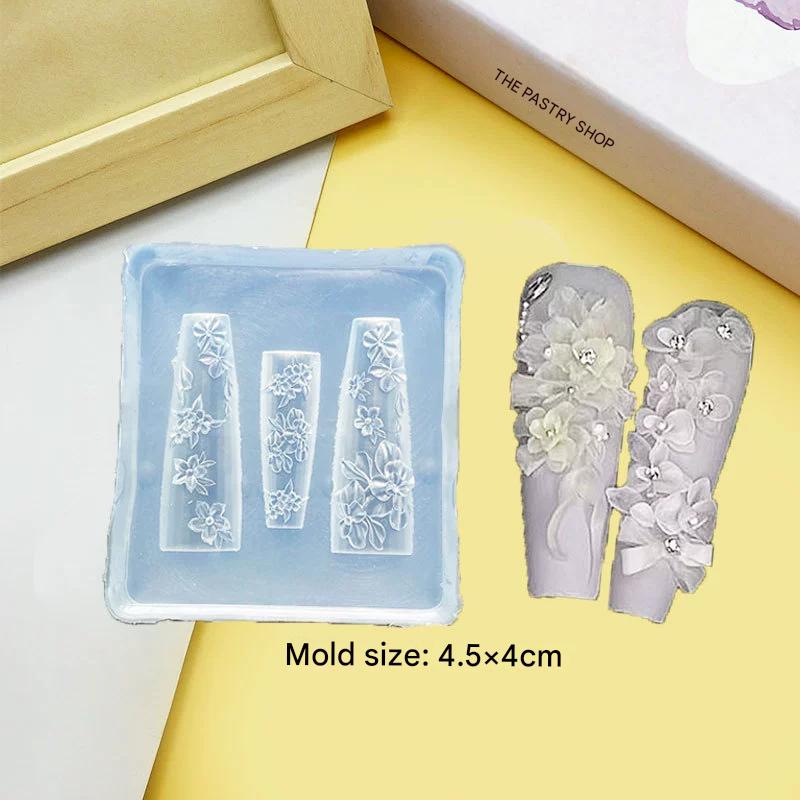 3D Flower Silicone Nail Mold Lily & Hibiscus Petals Carving Template Gel Polish Stencils for Spring Summer Manicure Decor
