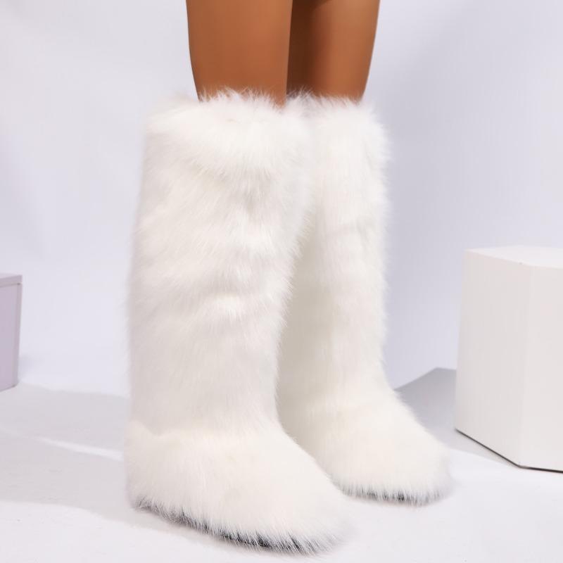 Cross-border Y2k Imitation Raccoon Fur Boots Long Tube Winter Ladies Winter Imitation Fur Fox Snow Boots Tall Boots