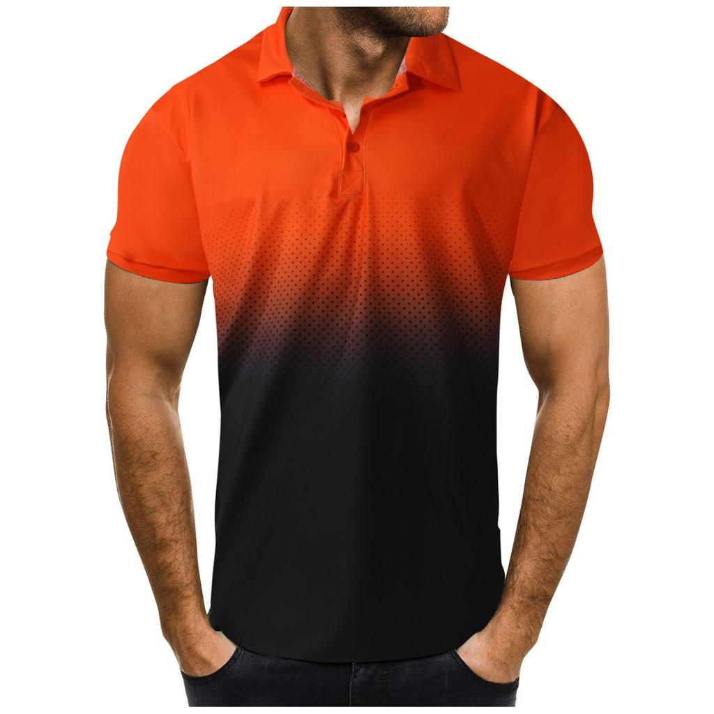 Мужская повседневная спортивная футболка с градиентом и отворотом, футболка с коротким рукавом, блузка