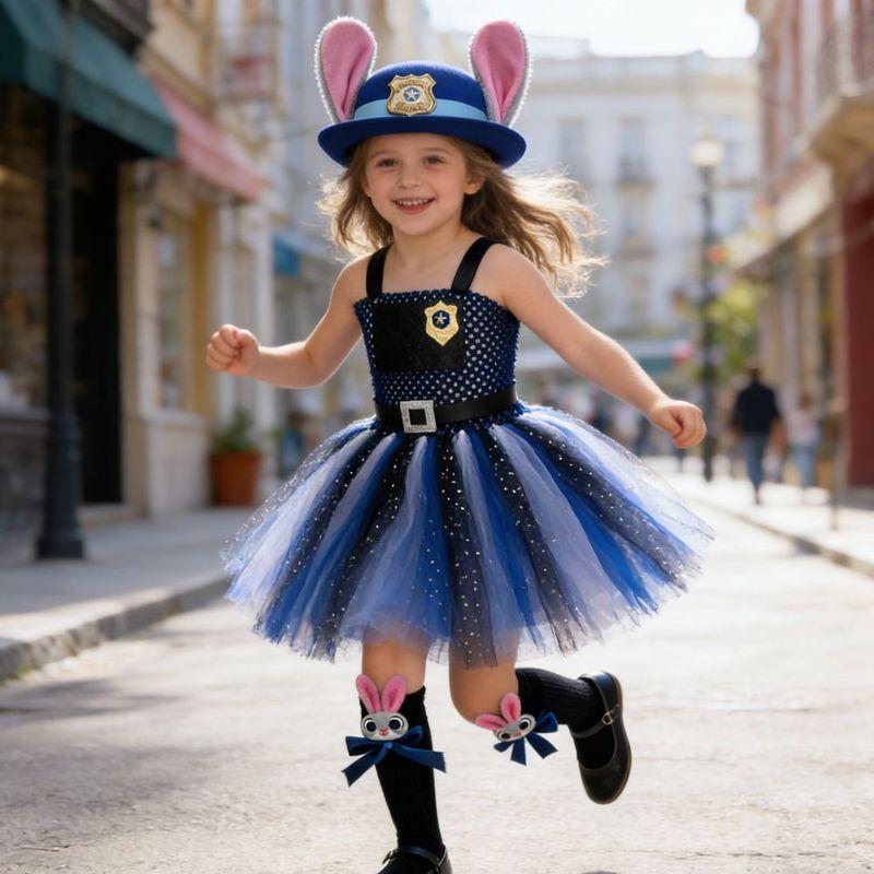 Zoo2 Judy Roleplay Hopps Costume Height100-160 Police Officer Puffy Costume Rabbit Sheriff Tutu Dress Hat Halloween Suits