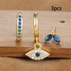 3pcs Stainless Steel Blue Zircon Evil Eye Hoop Earrings Set For Women 18K Gold Plated Cartilage Piercing Earring Fashion Jewelry
