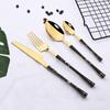 16Pcs Kitchen Cutlery Set Utensils Stainless Steel Fork Spoons Knife Teaspoons Dinnerware Tableware Sets Imitation Wooden Handle