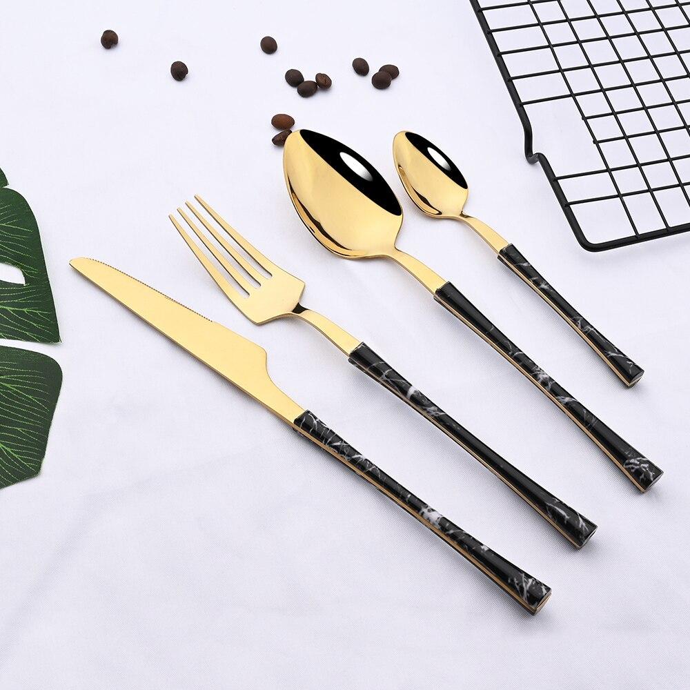 16Pcs Kitchen Cutlery Set Utensils Stainless Steel Fork Spoons Knife Teaspoons Dinnerware Tableware Sets Imitation Wooden Handle