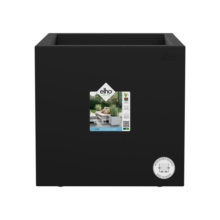 ELHO Bac a fleurs Vivo Next Square 40 - Ø 39 x H 38 cm - Intérieur,Extérieur - 100% recyclé - Noir