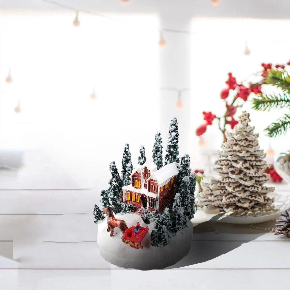 Led Light Christmas Village House Figurines Cartoon Miniature Village Figurine Desk