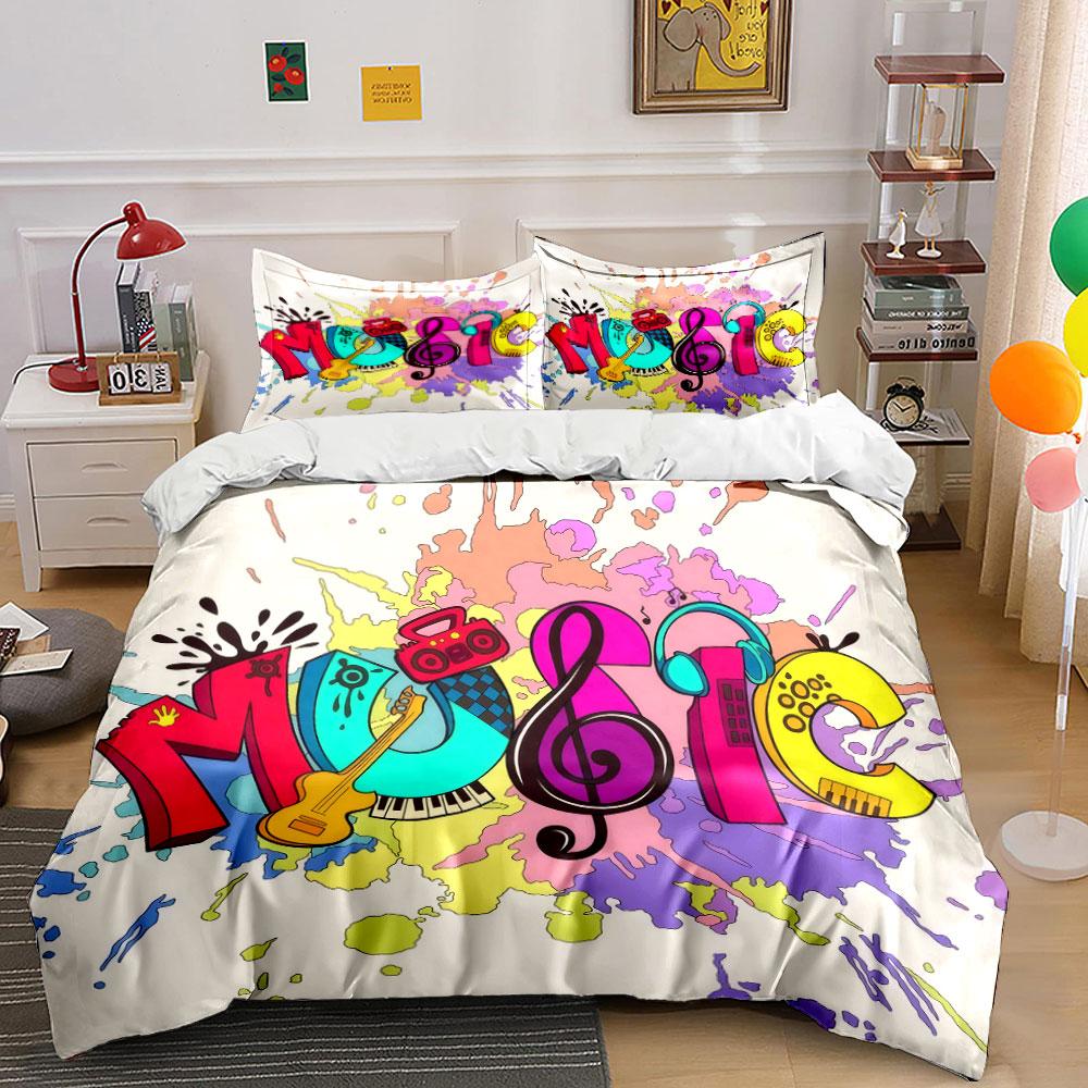 Colorful Music Art Decoration Set Soft Skin-Friendly Bedding Set Includes 1 Duvet Cover And 2 Pillowcase, Gift