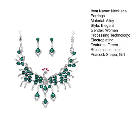 Элегантное зеленое ожерелье со стразами, комплект серег в форме павлина, свадебное ожерелье, висячие серьги, комплект, подарок