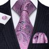 Hi-Tie Fashion Mens Wine-Red Paisley Necktie Hanky Cufflinks for Business Wedding