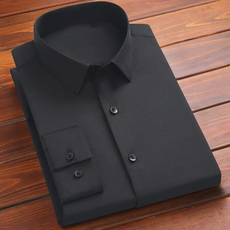 Мужская рубашка Slim Fit Business Shirt из бамбукового волокна Non-Iron с длинным рукавом, без карманов, выпуск 2024 г.