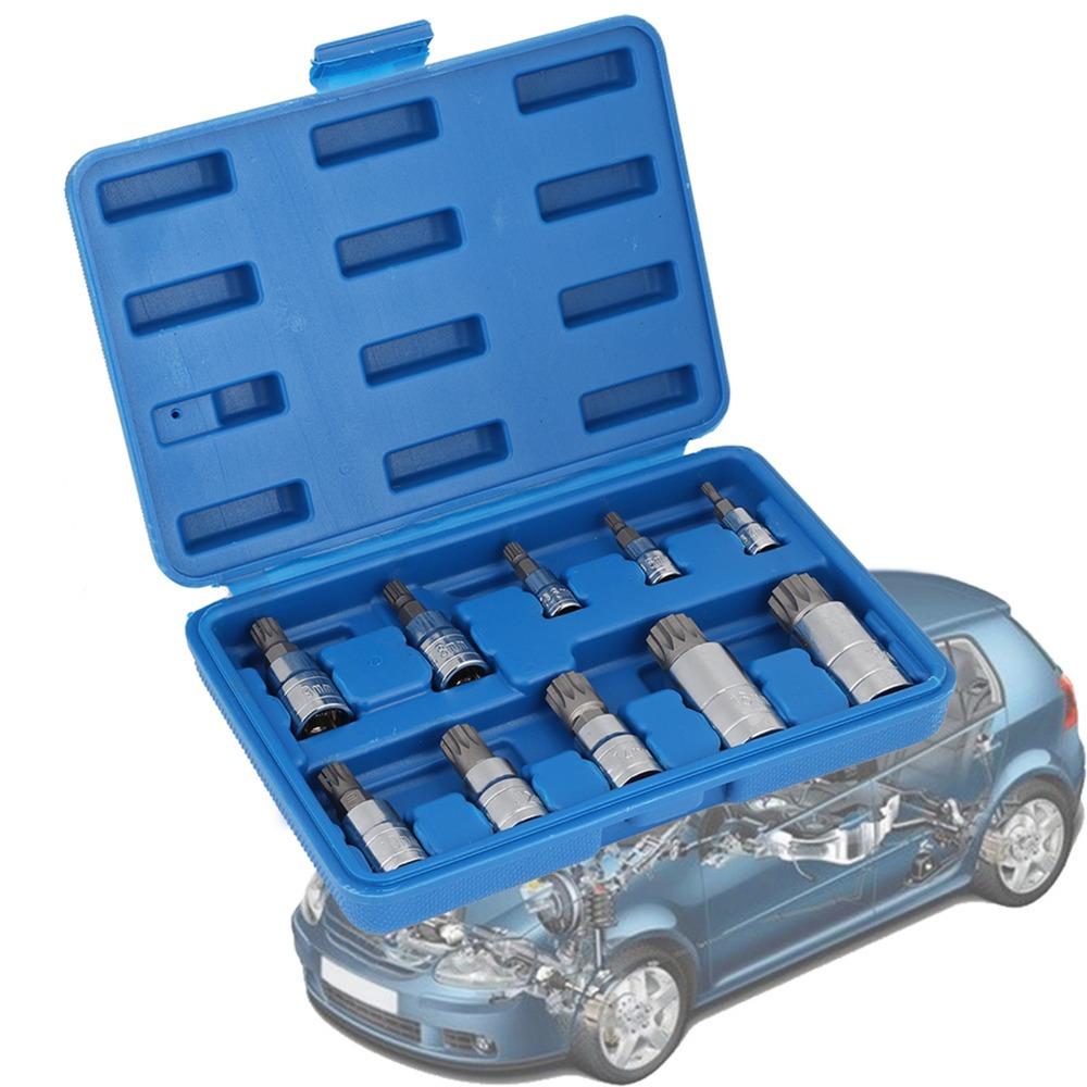 10PCS M4-M18 Triple Square Bit Socket Set Spline Bit Socket Tool Kit Flywheel Fastener Removal