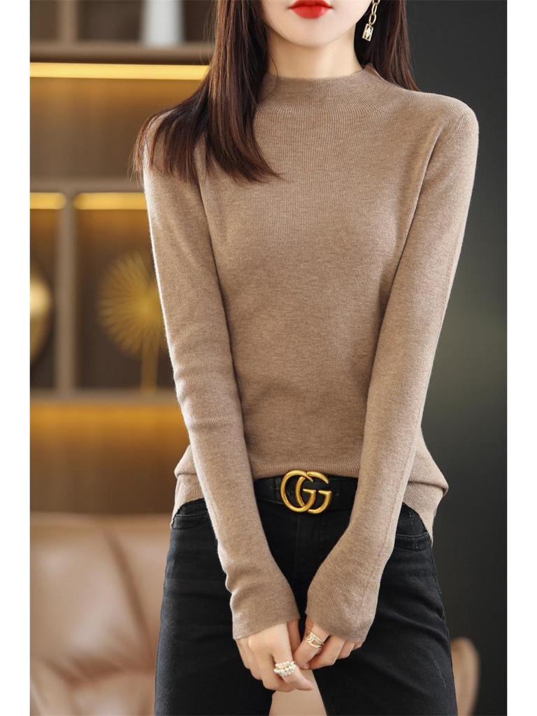 Женский трикотажный свитер со средним рукавом - Полувысокий воротник, Легкий, Весенне-осенний сезон 2022