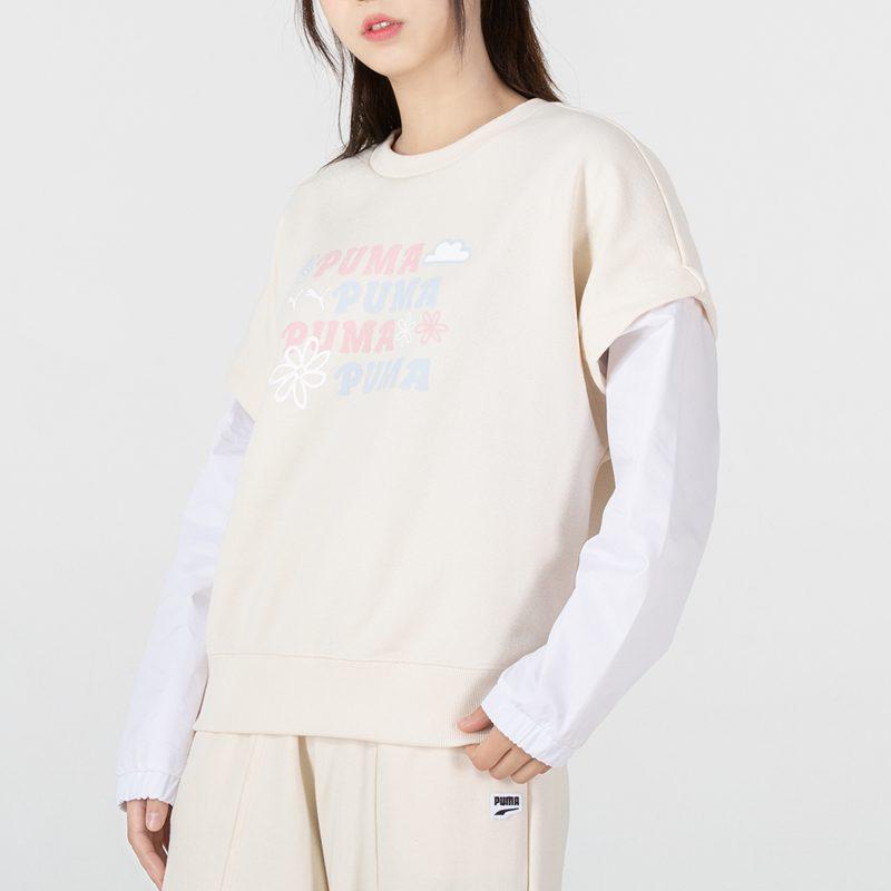 Puma Толстовки женские кремовые с круглым вырезом умеренной посадки 536092-99