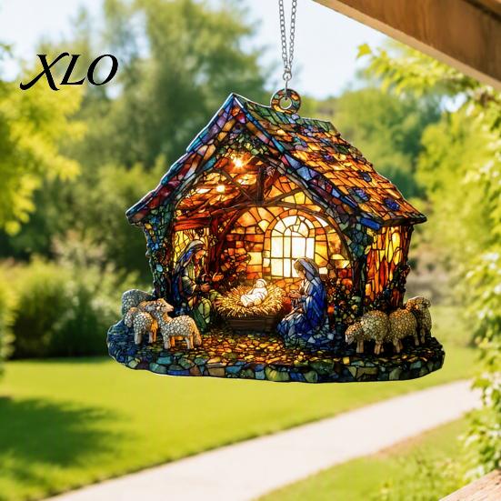 Unique Window Art for Bedroom Nativity Scene Sun Catcher, Stained Glass Effect Acrylic Suncatcher, Decorative Rainbow Prism Hanging Ornament