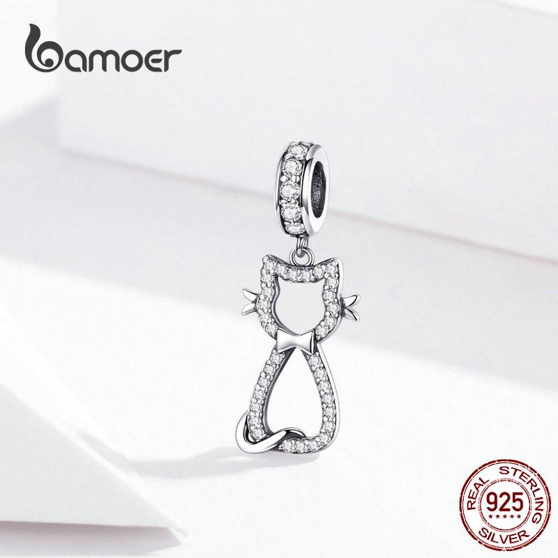 Подвеска BAMOER Cat Kitty из стерлингового серебра 925 пробы с прозрачным цирконием Уоттинга для домашних животных