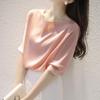 Korean Style Satin Three-Quarter Sleeve Women's Slimming Top