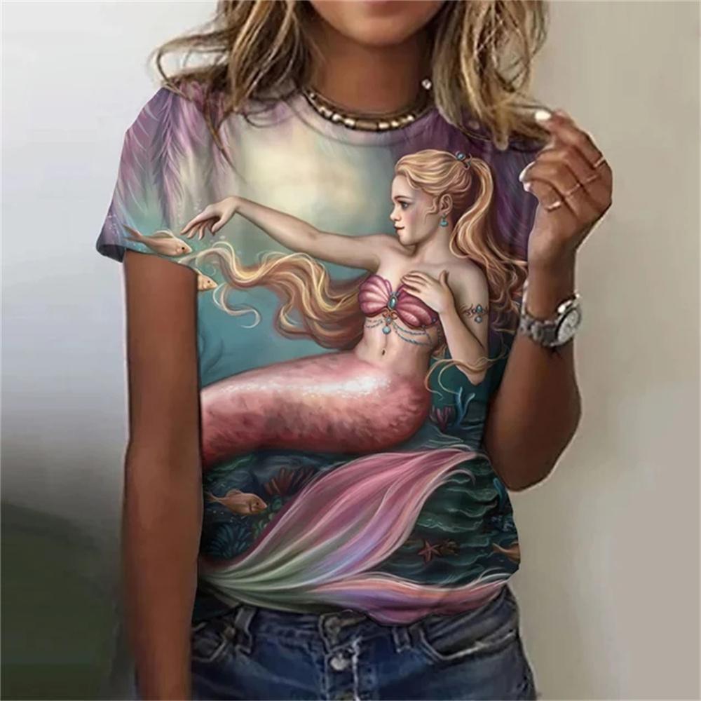 Русалка с пляжным принтом, 3D классическая простая краска, забавный узор, повседневная женская футболка, летняя модная женская футболка с короткими рукавами в стиле хип-хоп