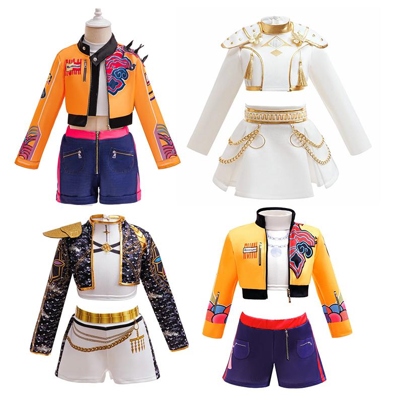 Graffiti Print Jacket Sequin Top Cosplay Set Girls Kids Halloween Carnival Birthday Hip Hop Performance Costume Outfit