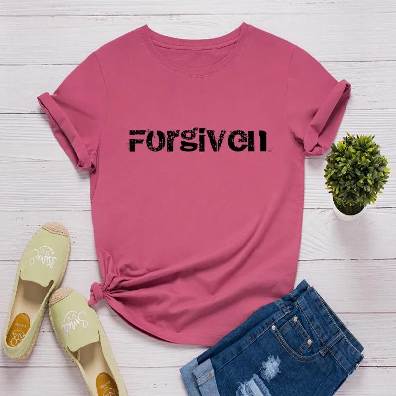 Прощено Принт Письма Женская Футболка с Коротким Рукавом Круглый Вырез Свободная Женская Футболка Женская Футболка Топы Одежда Camisetas Mujer