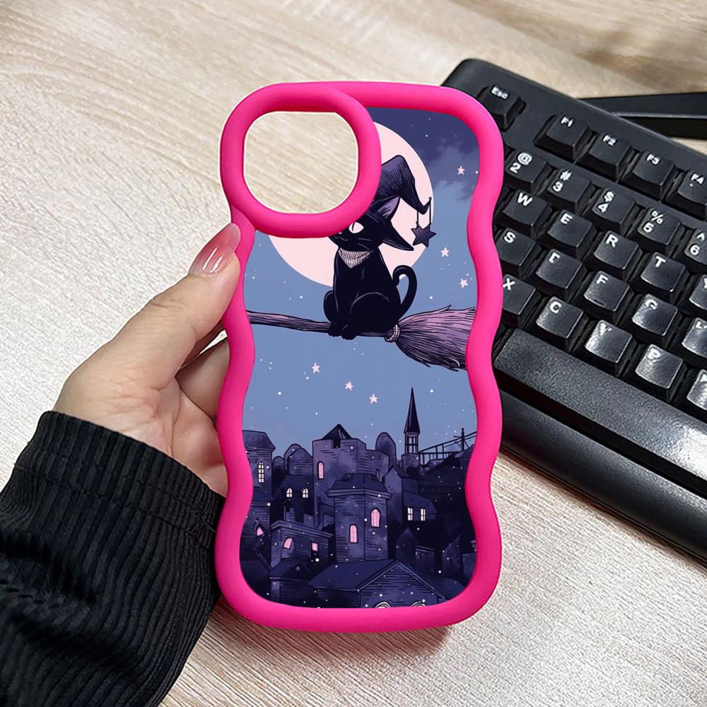 Чехол для телефона Luna Moon Cat для iPhone 17 16 15 14 13 12 11 Air Pro Max Plus Волнистый край ТПУ Цветной чехол Красивые мобильные телефоны