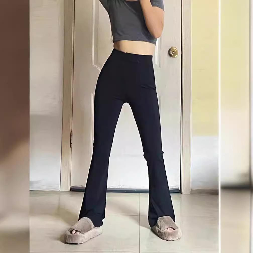 Женские брюки клеш с высокой талией - Большой размер, Эластичные, Весна/Лето, Черные