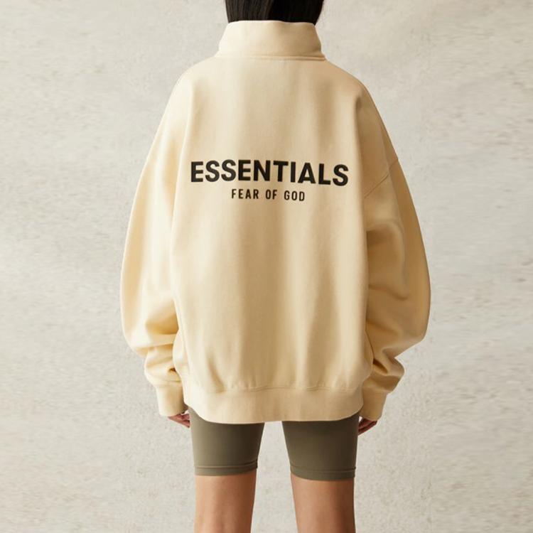 Fear of God Essentials Флисовая толстовка унисекс с высоким воротником и молнией на половину, с принтом логотипа, цвет сливочный FOG-SS21-576