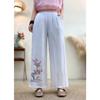 New Chinese Style Chinese Trousers for Women In Summer, Elastic Embroidery Ethnic Style Embroidered Casual Pants Retro Loose Wide-leg Pants